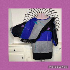 Vintage 80s Pierre Cardin Geometric Fringe Saved By The Bell Retro Sweater s/Med